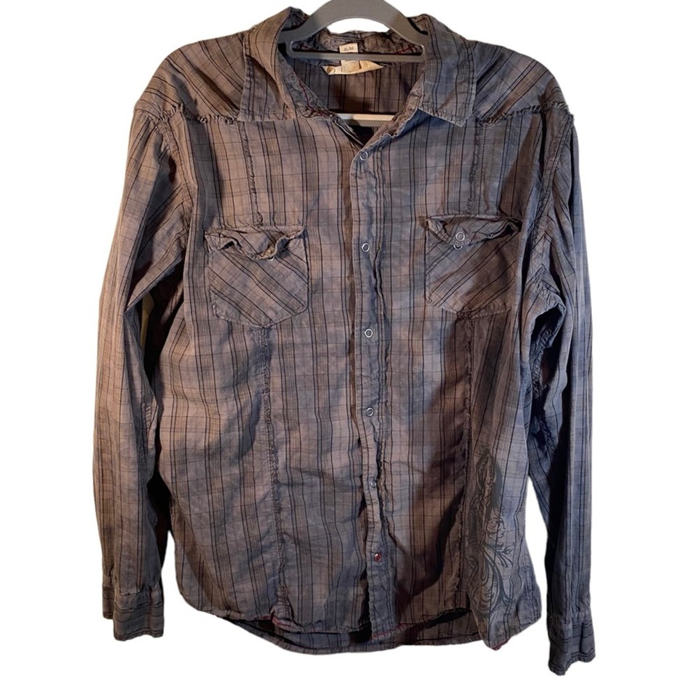 Decree Snap Button Up Dress Shirt Gray Size XL Distressed